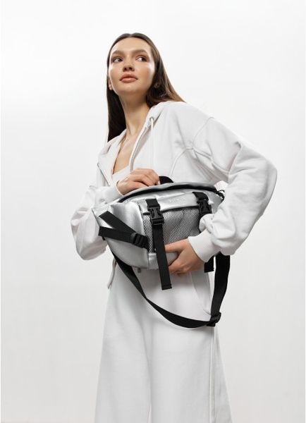 Велика жіноча поясна сумка бананка Sambag DynamicDart срібна 80411003 фото