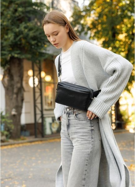 Жіноча шкіряна сумка бананка Sambag Harvi чорна 88213101 фото