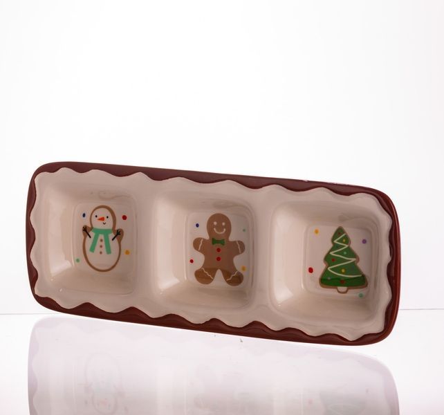 Менажниця порцелянова Merry Christmas на 3 секції 30&times;11&times;2.5 (см) прямокутна CR-1-41 CR-1-41 фото