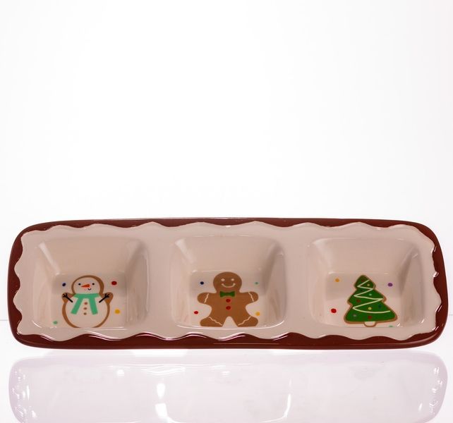 Менажниця порцелянова Merry Christmas на 3 секції 30&times;11&times;2.5 (см) прямокутна CR-1-41 CR-1-41 фото
