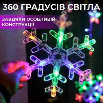 Світлодіодна гірлянда-штора Сніжинки та зірки 3&times;1 м, 12 фігур, мультиколор 1733063Y фото