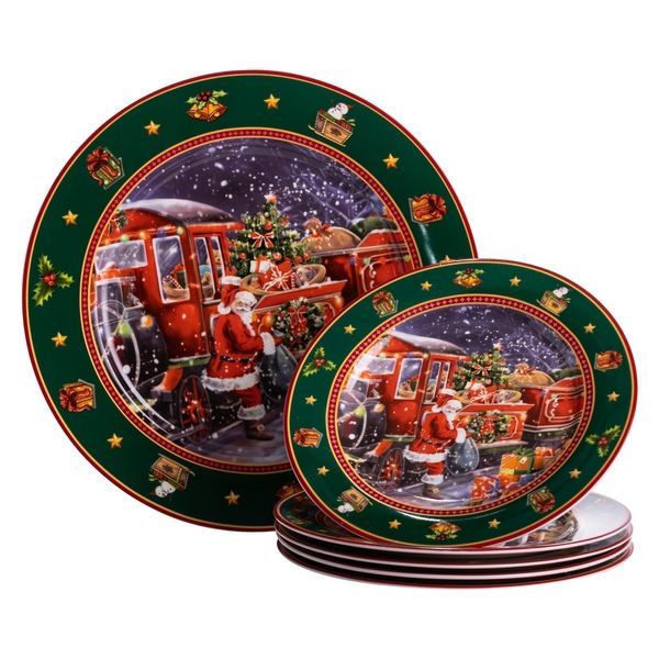 Набір новорічних тарілок із порцеляни Santa 7 шт &Oslash;26.5/19 см Yiwu HP-SDHK-11 HP-SDHK-11 фото
