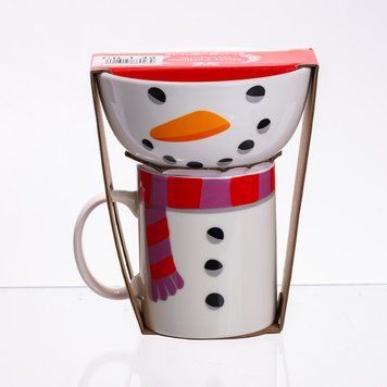 Набор фарфоровая чашка с пиалой Snowman 350 (мл) чашка в подарок новогодняя для чая и кофе CR-1-49 CR-1-49 фото