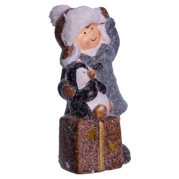 Новогодняя декоративная фигурка с подсветкой 9&times;10&times;19 см Новогодний декор Девочка с подарком из фарфора CR-5-18 CR-5-18 фото