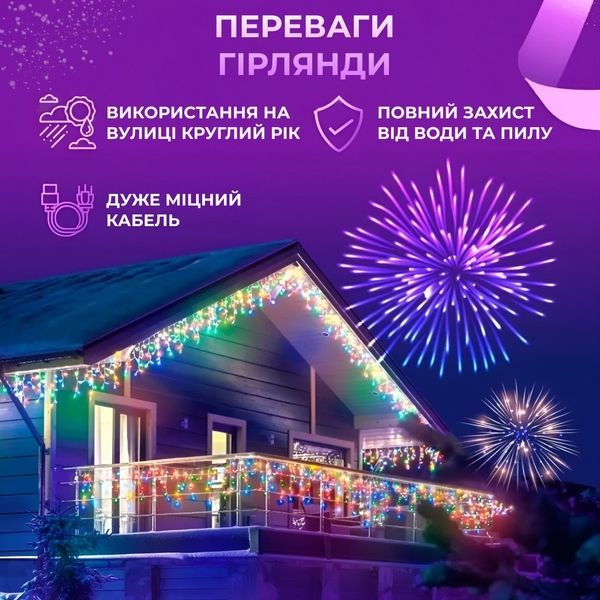 Уличная гирлянда Бахрома 3 м, 90 LED, 18 нитей, белый провод, мультиколор 3МWML фото