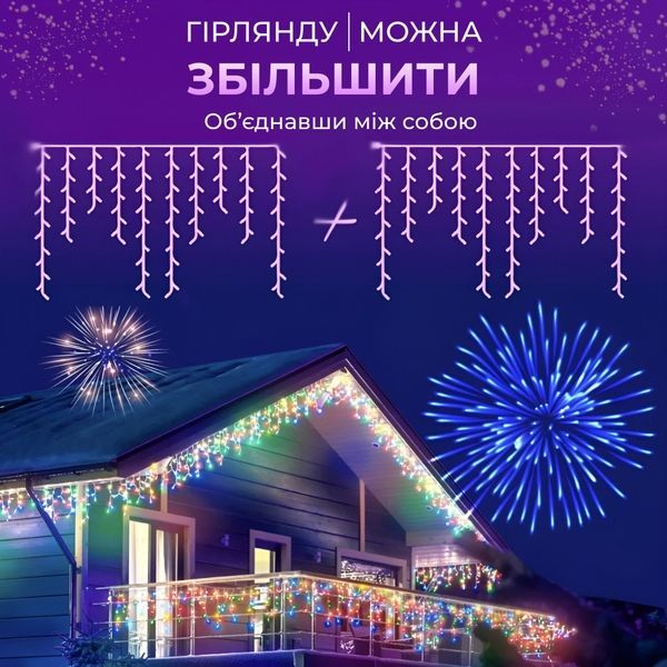Уличная гирлянда Бахрома 3 м, 90 LED, 18 нитей, белый провод, мультиколор 3МWML фото