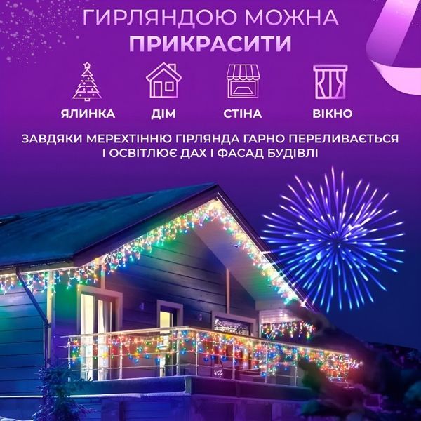 Уличная гирлянда Бахрома 3 м, 90 LED, 18 нитей, белый провод, мультиколор 3МWML фото