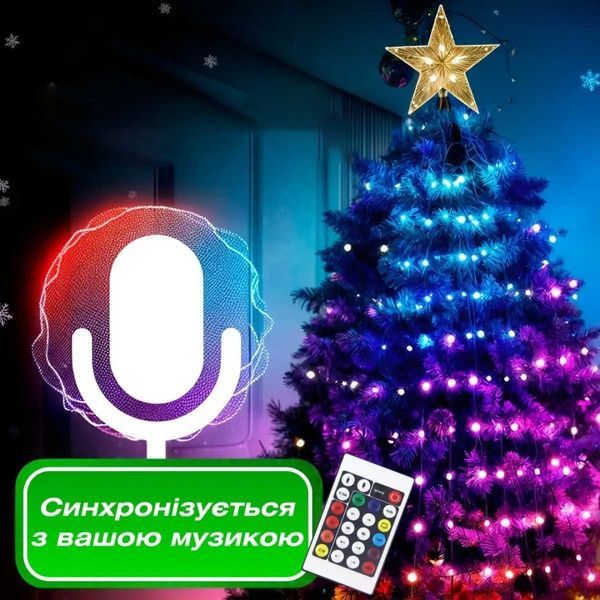 Розумна гірлянда Smart 2,5 м, 250 LED, керування зі смартфона, прозорий провід, мультиколор 1733044W фото