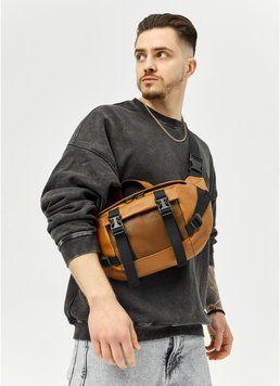 Велика шкіряна чоловіча поясна сумка бананка Sambag DynamicDart руда 80411121m фото