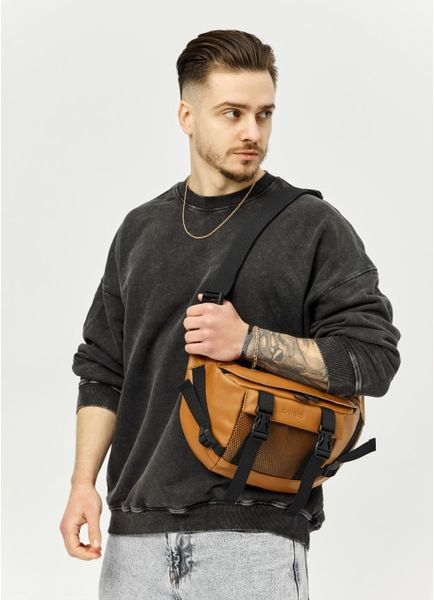 Велика шкіряна чоловіча поясна сумка бананка Sambag DynamicDart руда 80411121m фото