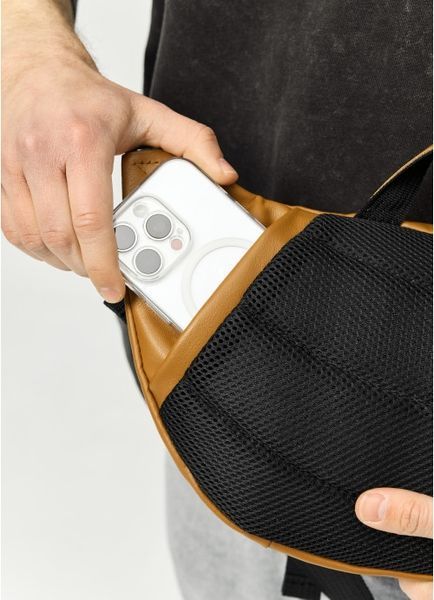Велика шкіряна чоловіча поясна сумка бананка Sambag DynamicDart руда 80411121m фото
