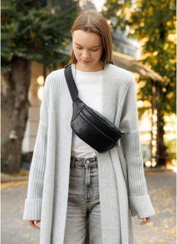 Женская умка на пояс бананка кожаная Sambag Tirso Axis Dark черная с кожаным ремнем 81339001 фото