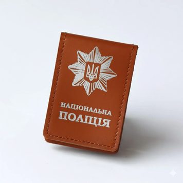 Шкіряна обкладинка Національна поліція з місцем під жетон (теракотова, срібне тиснення) NPY15CC фото