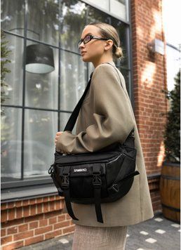 Большая женская поясная сумка бананка для планшета Sambag DynamicDart черная 80411701 фото