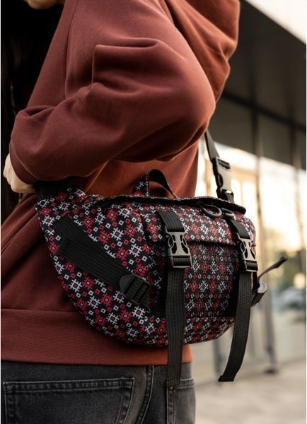 Велика жіноча поясна сумка бананка Sambag DynamicDart чорна тканева принт 80411148 фото