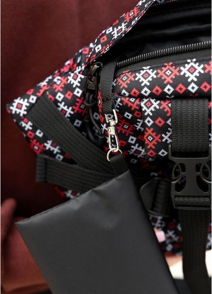 Велика жіноча поясна сумка бананка Sambag DynamicDart чорна тканева принт 80411148 фото