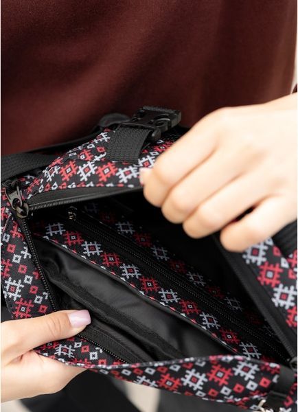 Велика жіноча поясна сумка бананка Sambag DynamicDart чорна тканева принт 80411148 фото