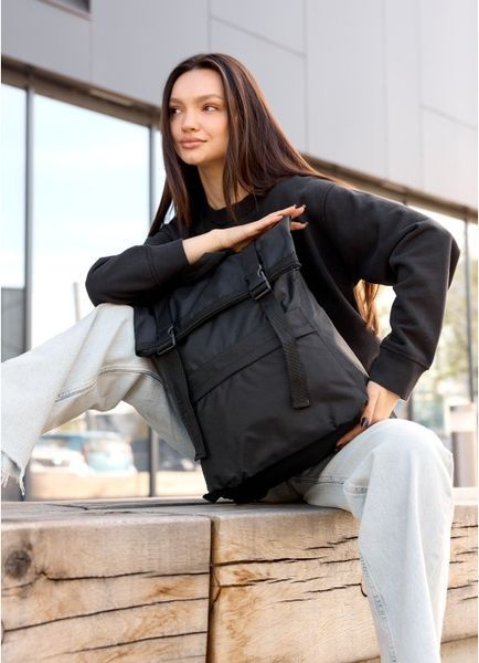 Жіночий рюкзак ролл Sambag RollTop Milton чорний тканевий 24211065 фото