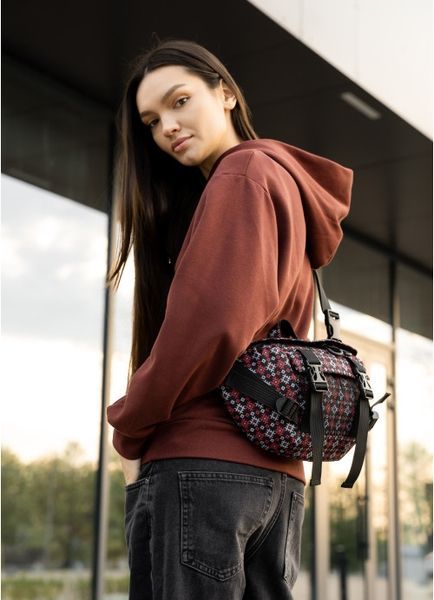 Велика жіноча поясна сумка бананка Sambag DynamicDart чорна тканева принт 80411148 фото
