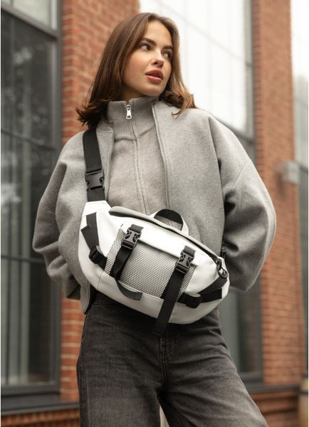 Большая женская поясная сумка бананка Sambag DynamicDart белая 80411008 фото