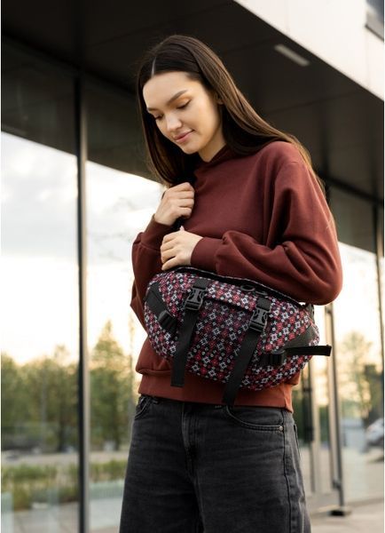 Велика жіноча поясна сумка бананка Sambag DynamicDart чорна тканева принт 80411148 фото