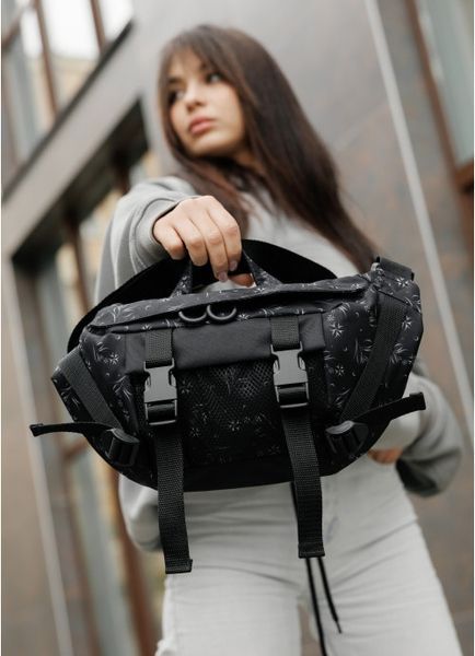 Большая женская поясная сумка бананка Sambag DynamicDart черный принт 80411702 фото