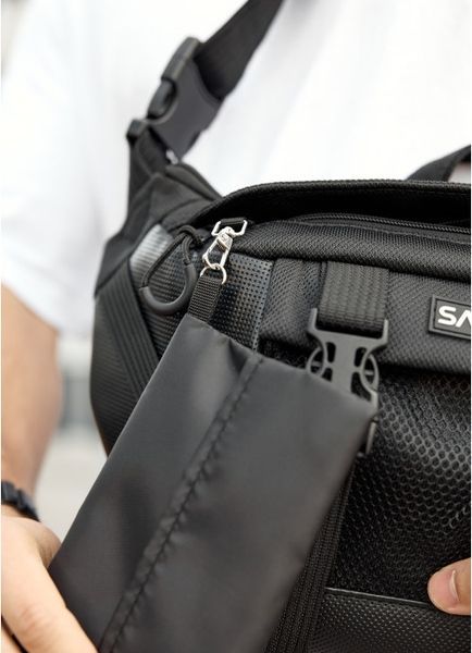 Велика чоловіча поясна сумка бананка для планшета Sambag DynamicDart чорна тканева 80411701m фото