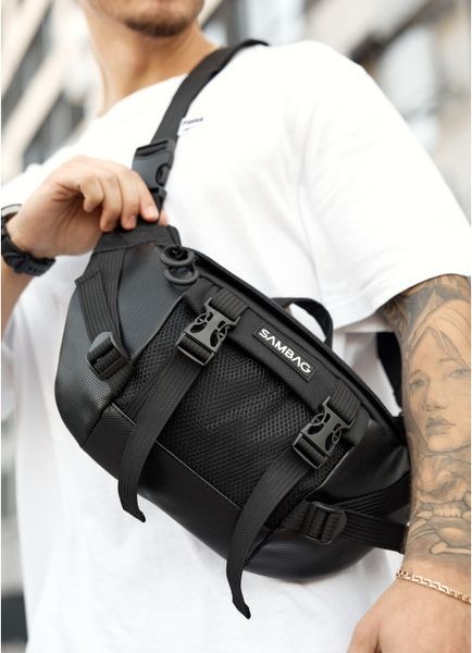 Велика чоловіча поясна сумка бананка для планшета Sambag DynamicDart чорна тканева 80411701m фото