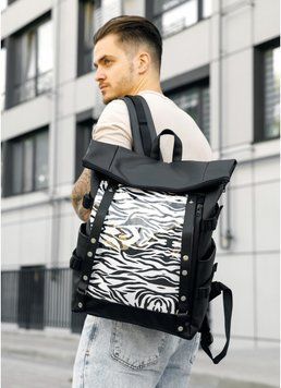 Мужской рюкзак Sambag RollTop Hacking черный принт "Zebra" 24460146m фото
