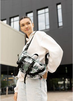 Велика жіноча поясна сумка бананка Sambag DynamicDart тканева принт "Leaves" 80411144 фото