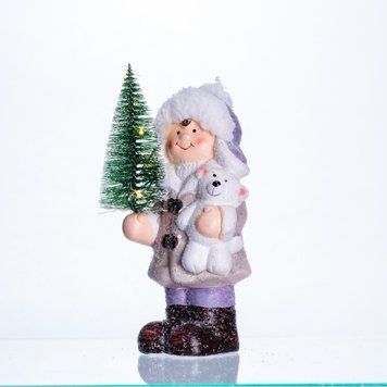 Новогодняя фигурка с подсветкой Девочка с елочкой из фарфора 9&times;6&times;18 (см) новогодний декор для дома, квартиры, офиса CR-5-4 CR-5-4 фото
