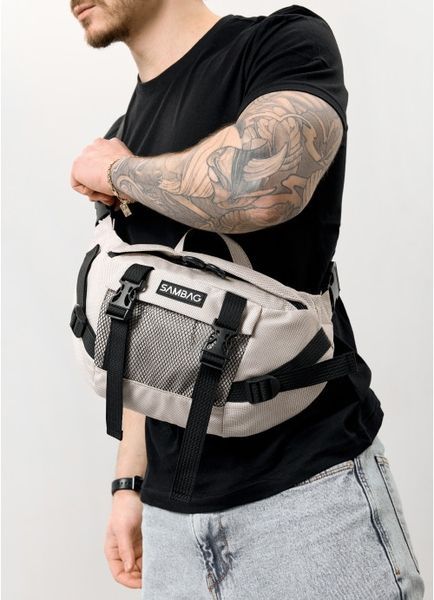 Большая мужская поясная сумка бананка Sambag DynamicDart серый шелк 80411530m фото