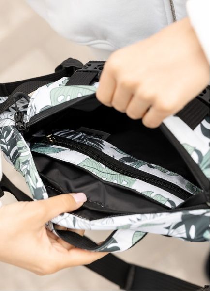 Велика жіноча поясна сумка бананка Sambag DynamicDart тканева принт "Leaves" 80411144 фото