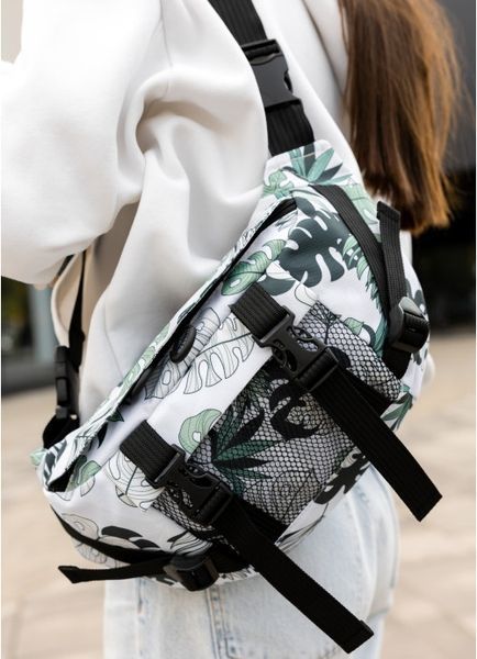 Велика жіноча поясна сумка бананка Sambag DynamicDart тканева принт "Leaves" 80411144 фото