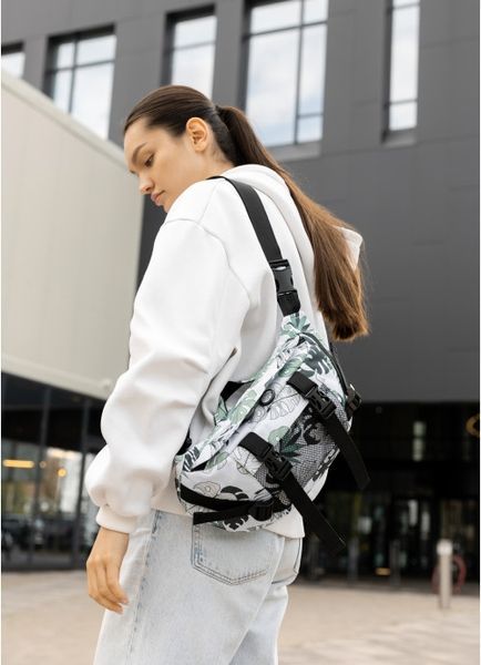 Велика жіноча поясна сумка бананка Sambag DynamicDart тканева принт "Leaves" 80411144 фото