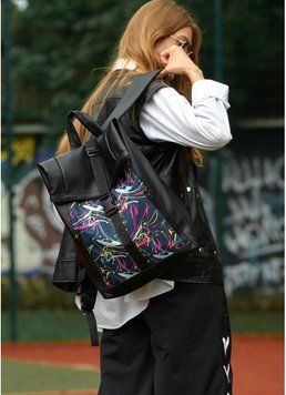 Женский рюкзак Sambag RollTop One черный с принтом "ABSTRACT" 24208710 фото