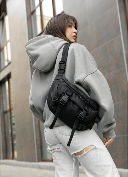 Большая женская поясная сумка бананка Sambag DynamicDart черная тканевая 80411065 фото