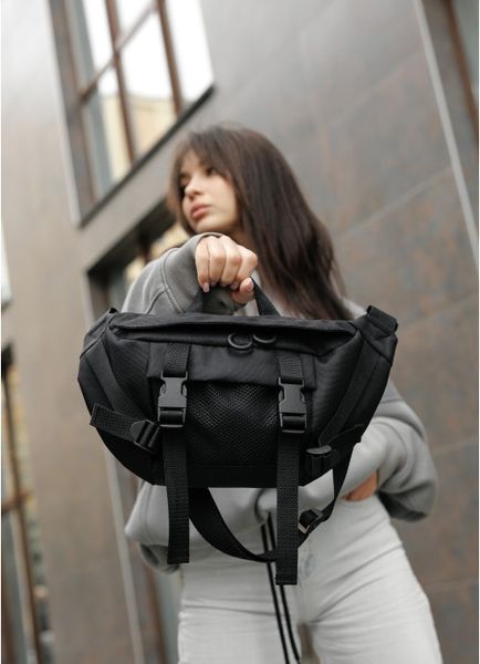 Большая женская поясная сумка бананка Sambag DynamicDart черная тканевая 80411065 фото
