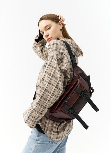 Большая кожаная женская поясная сумка бананка Sambag DynamicDart марсала 80411120 фото