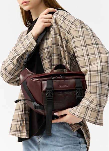 Большая кожаная женская поясная сумка бананка Sambag DynamicDart марсала 80411120 фото