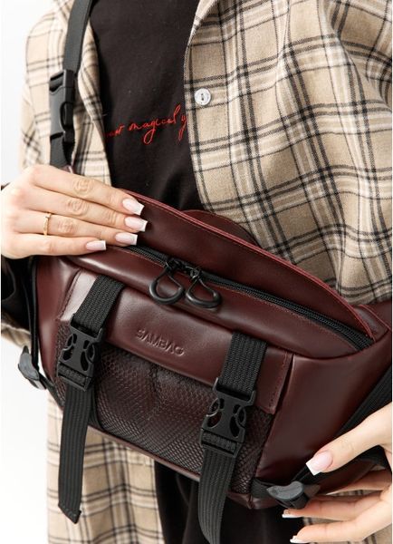 Большая кожаная женская поясная сумка бананка Sambag DynamicDart марсала 80411120 фото