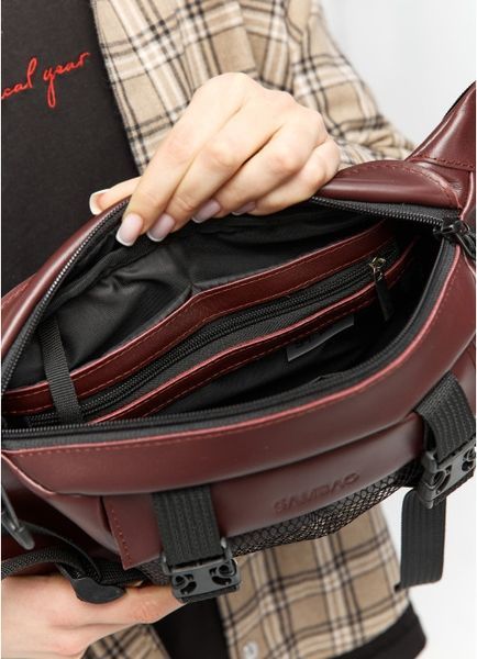 Большая кожаная женская поясная сумка бананка Sambag DynamicDart марсала 80411120 фото