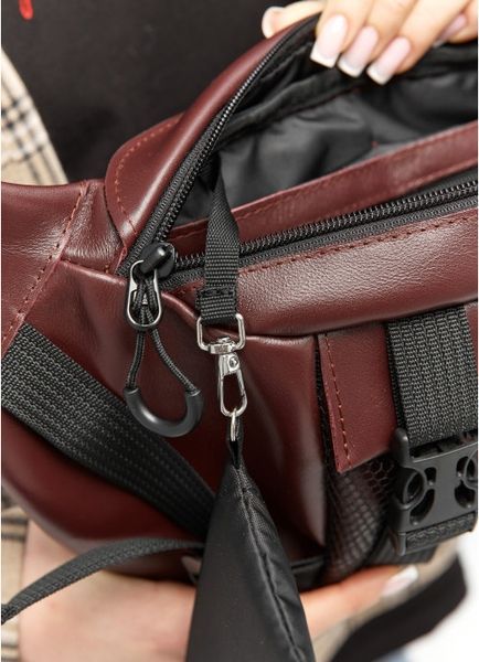 Большая кожаная женская поясная сумка бананка Sambag DynamicDart марсала 80411120 фото