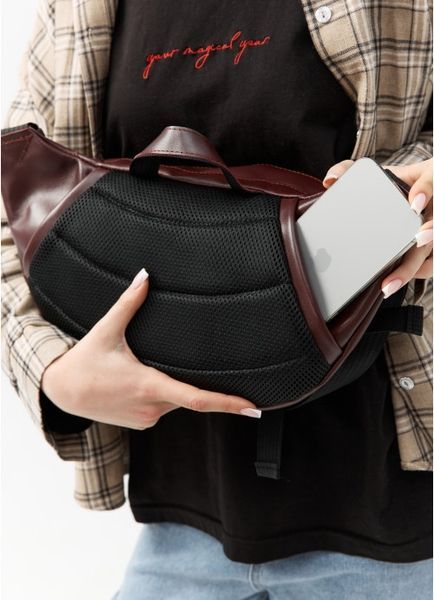 Большая кожаная женская поясная сумка бананка Sambag DynamicDart марсала 80411120 фото