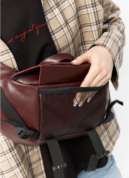 Большая кожаная женская поясная сумка бананка Sambag DynamicDart марсала 80411120 фото