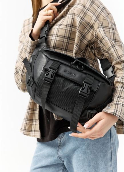Велика шкіряна жіноча поясна сумка бананка Sambag DynamicDart чорна 80411101 фото