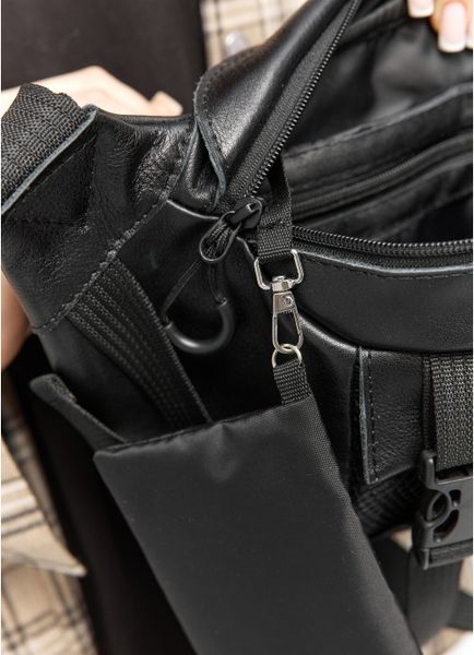 Велика шкіряна жіноча поясна сумка бананка Sambag DynamicDart чорна 80411101 фото