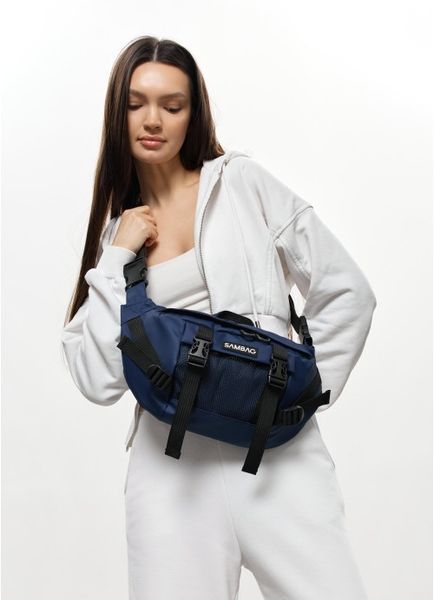 Большая женская поясная сумка бананка Sambag DynamicDart синяя 80411515 фото