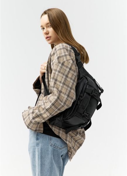 Велика шкіряна жіноча поясна сумка бананка Sambag DynamicDart чорна 80411101 фото