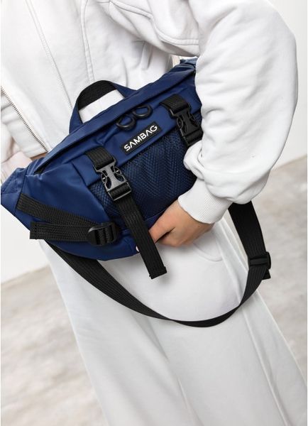 Большая женская поясная сумка бананка Sambag DynamicDart синяя 80411515 фото